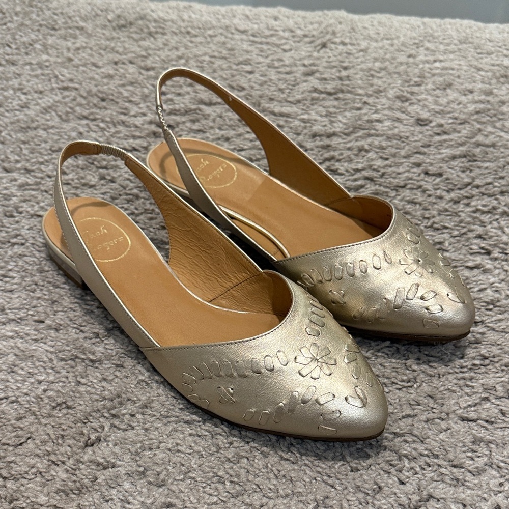 Jack Rogers Gold Floral Slingback Flats
